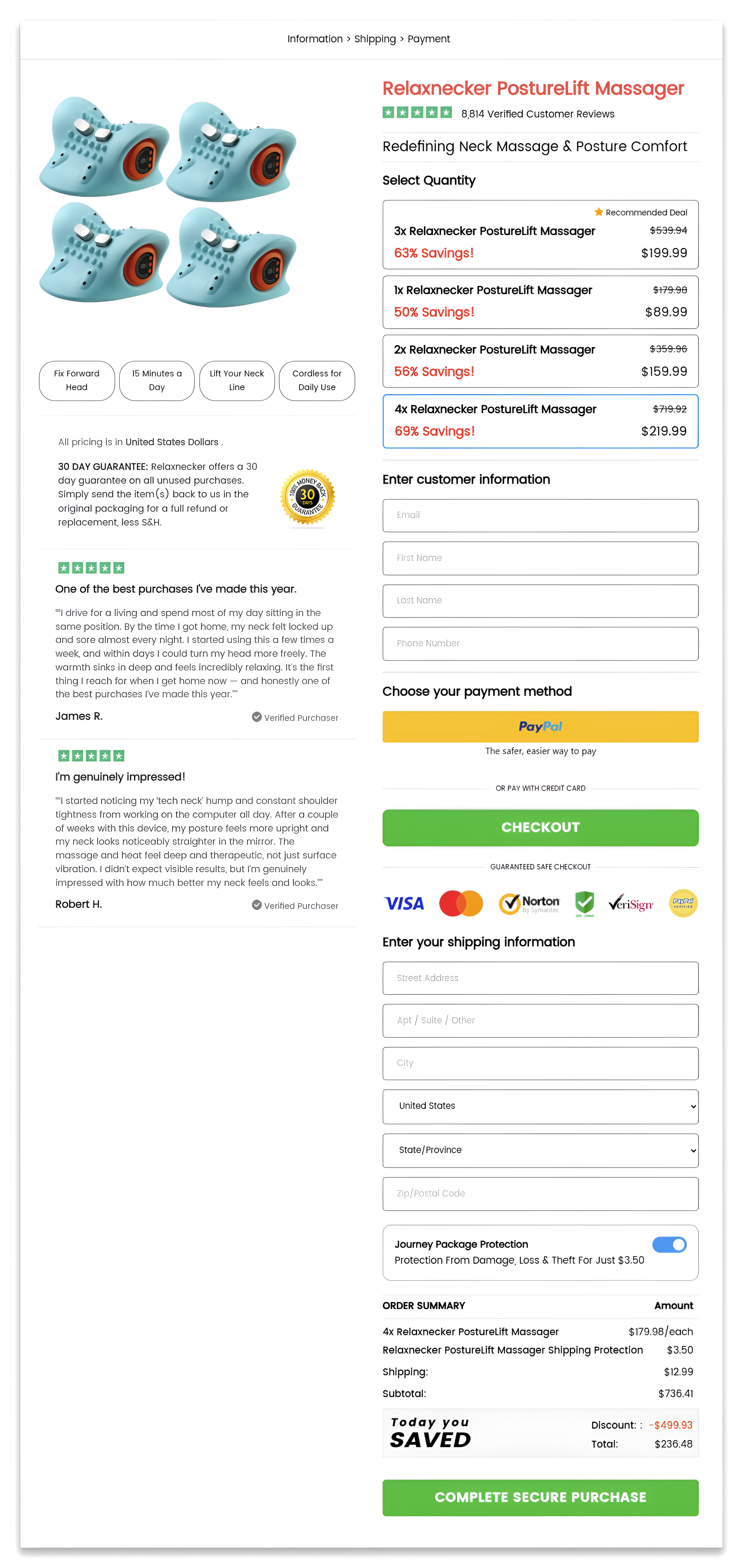 Relaxnecker Neck Massager checkout page